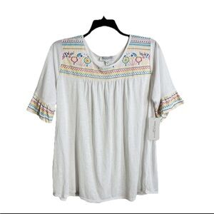 Tempted Hearts Women's Plus Size Knit Top Floral Embroidered White 3X Blouse